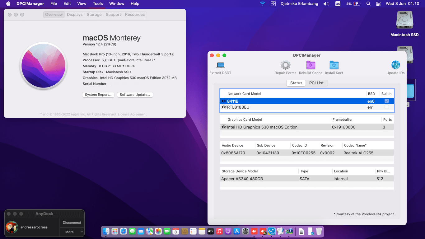 Success Hackintosh macOS Monterey 12.4 Build 21F79 in Asus X550VX-XX275D